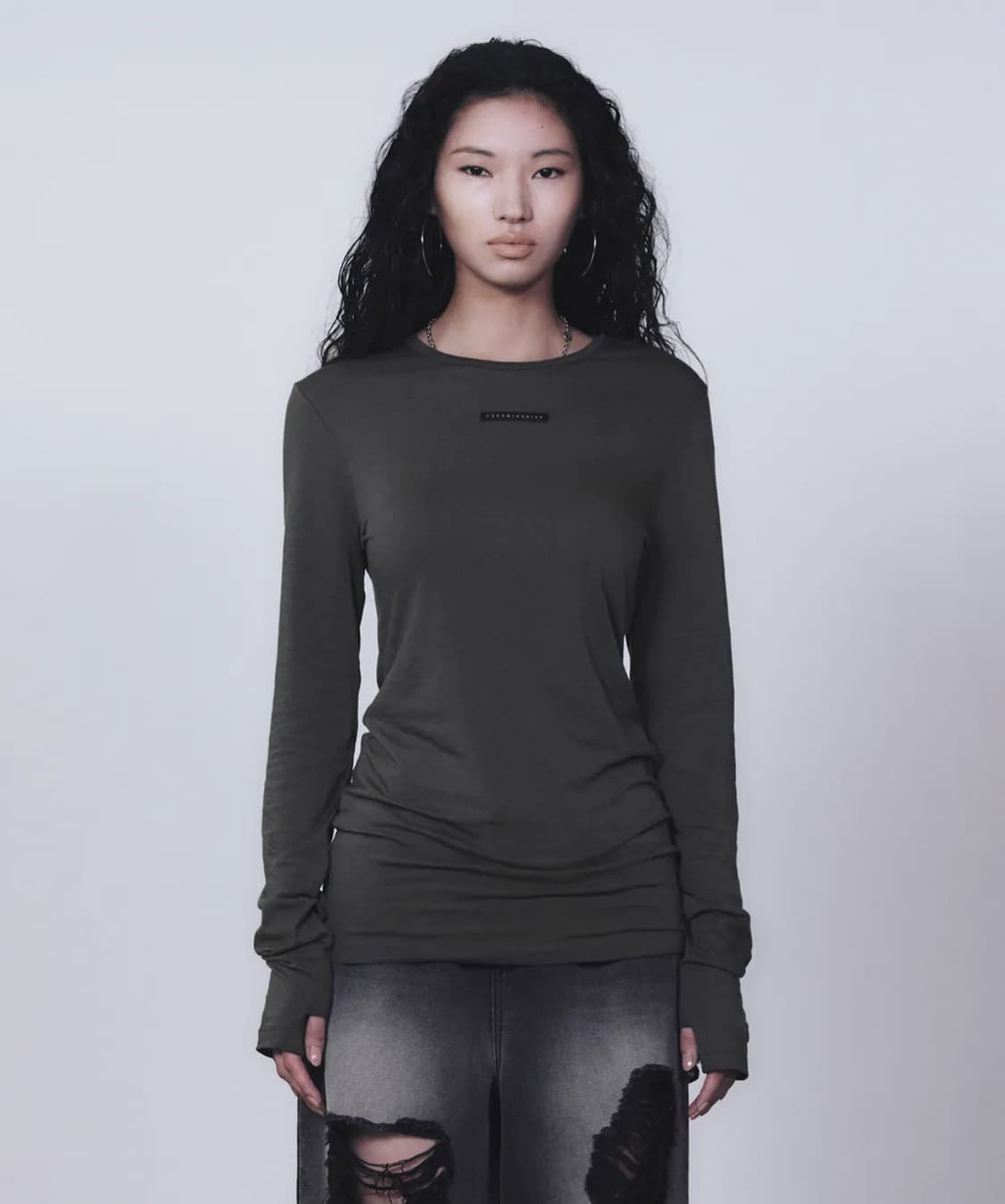 트리밍버드 Basic Label Finger Hole Long Sleev 상품이미지1