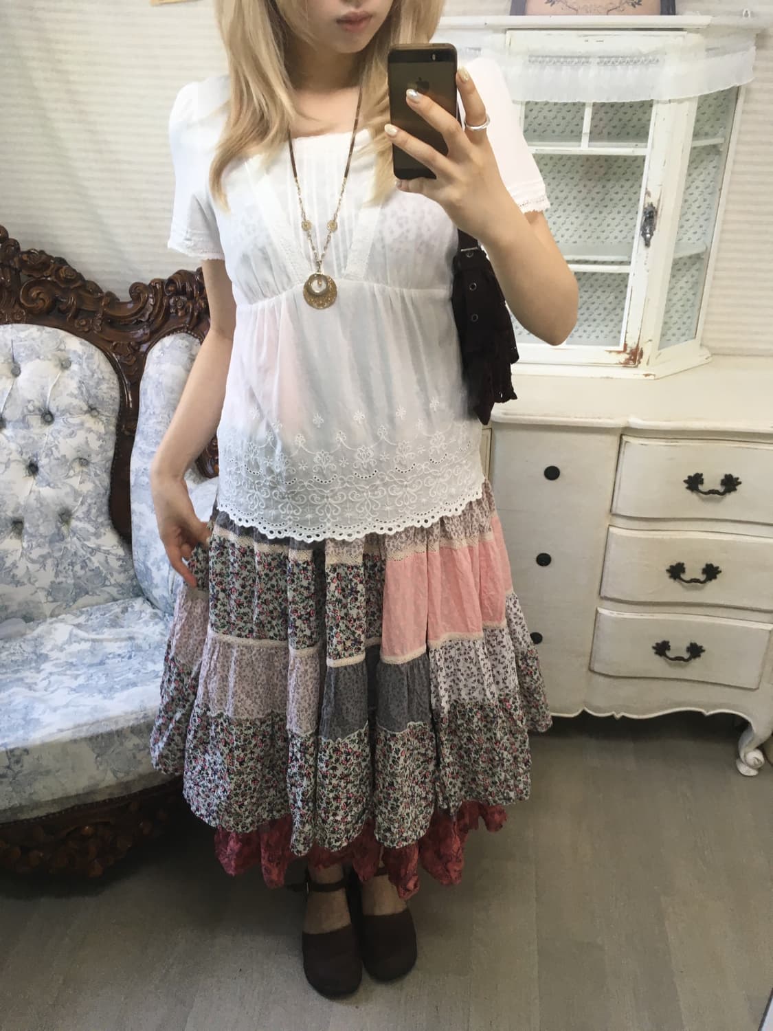 jpn vintage white punching lace blouse 상품이미지3