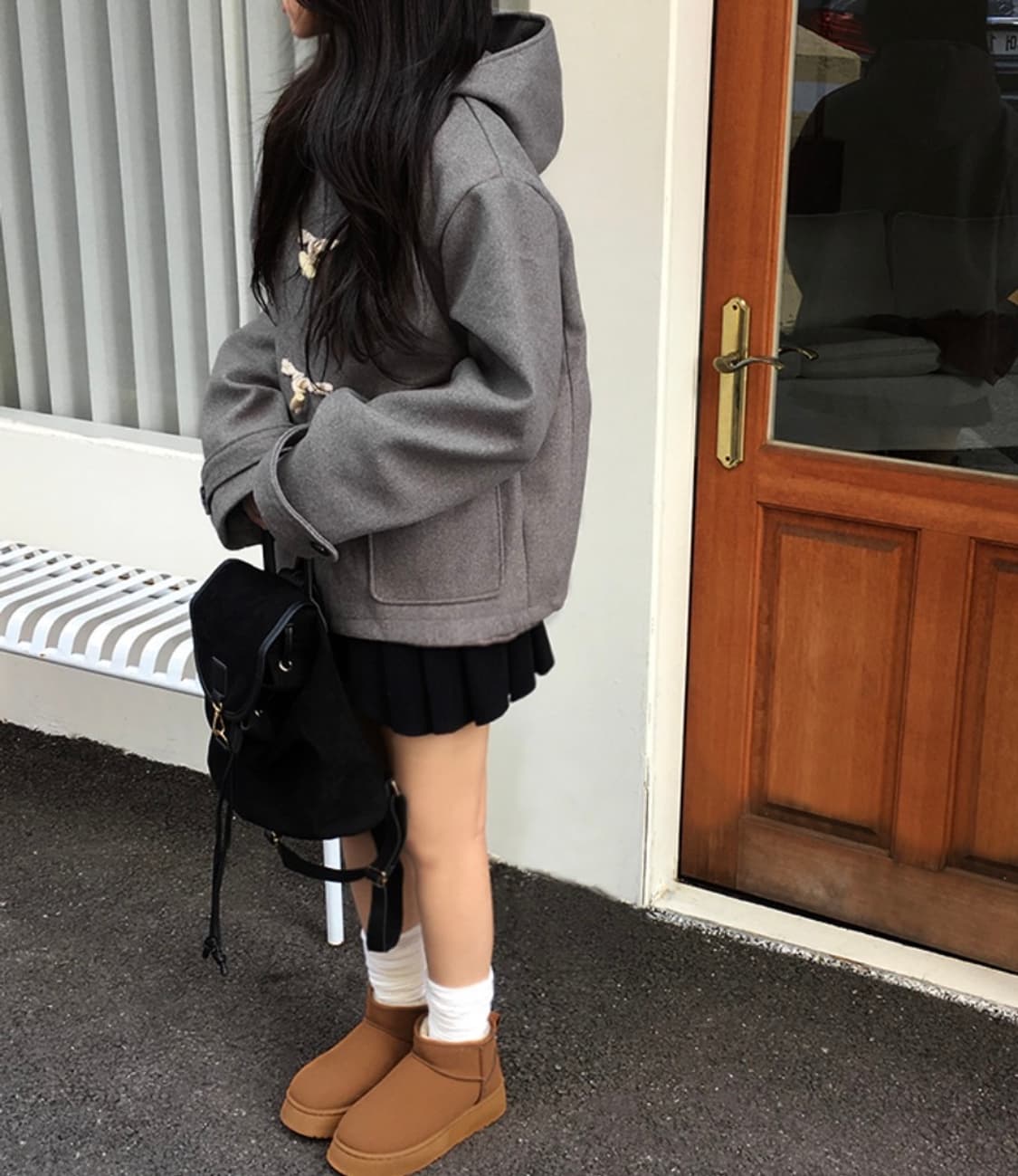 회색 떡볶이 후드 숏 코트 FREE 상품이미지2