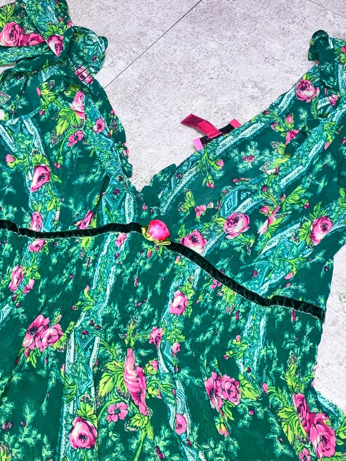 스완빈티지 그린 로즈 쉬폰 원피스 상품이미지3