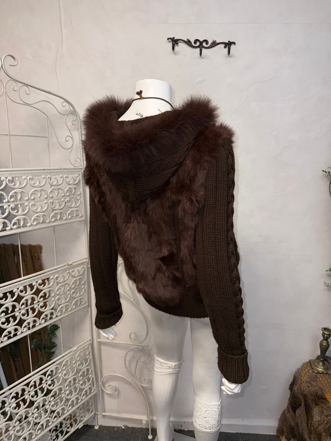 Dark brown rabbit&fox fur knit 후드집업 상품이미지6