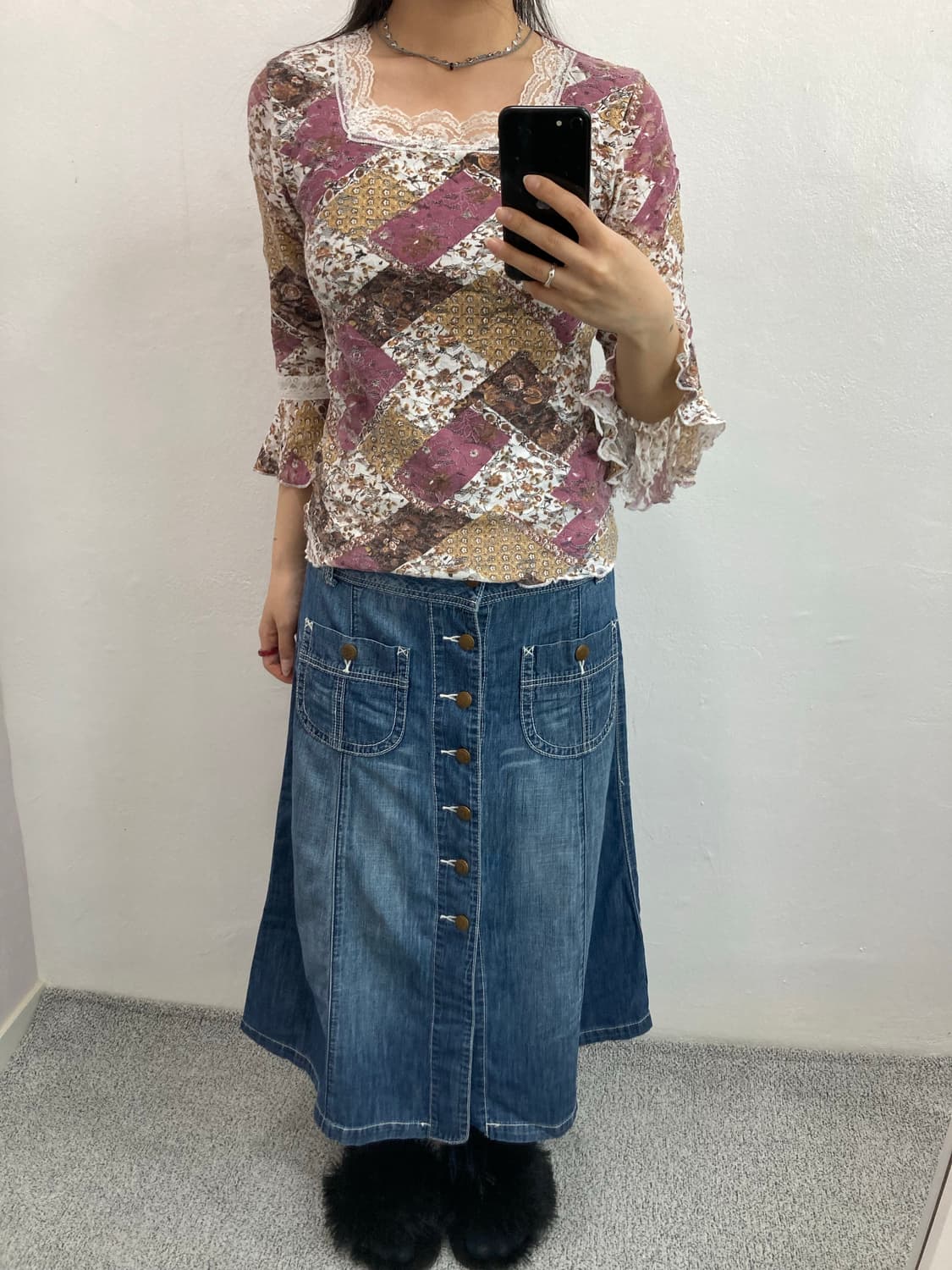 플라워 패치워크 레이스 7부티셔츠 상품이미지4