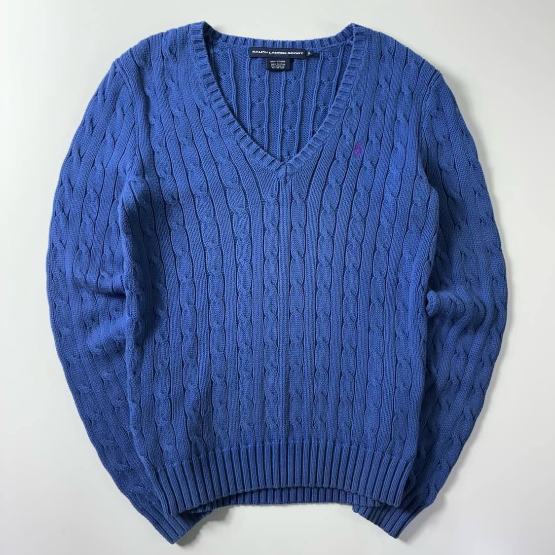 Polo  랄프로렌 스포츠 자수 코튼 블루 꽈배기 브이넥 니트  상품이미지1