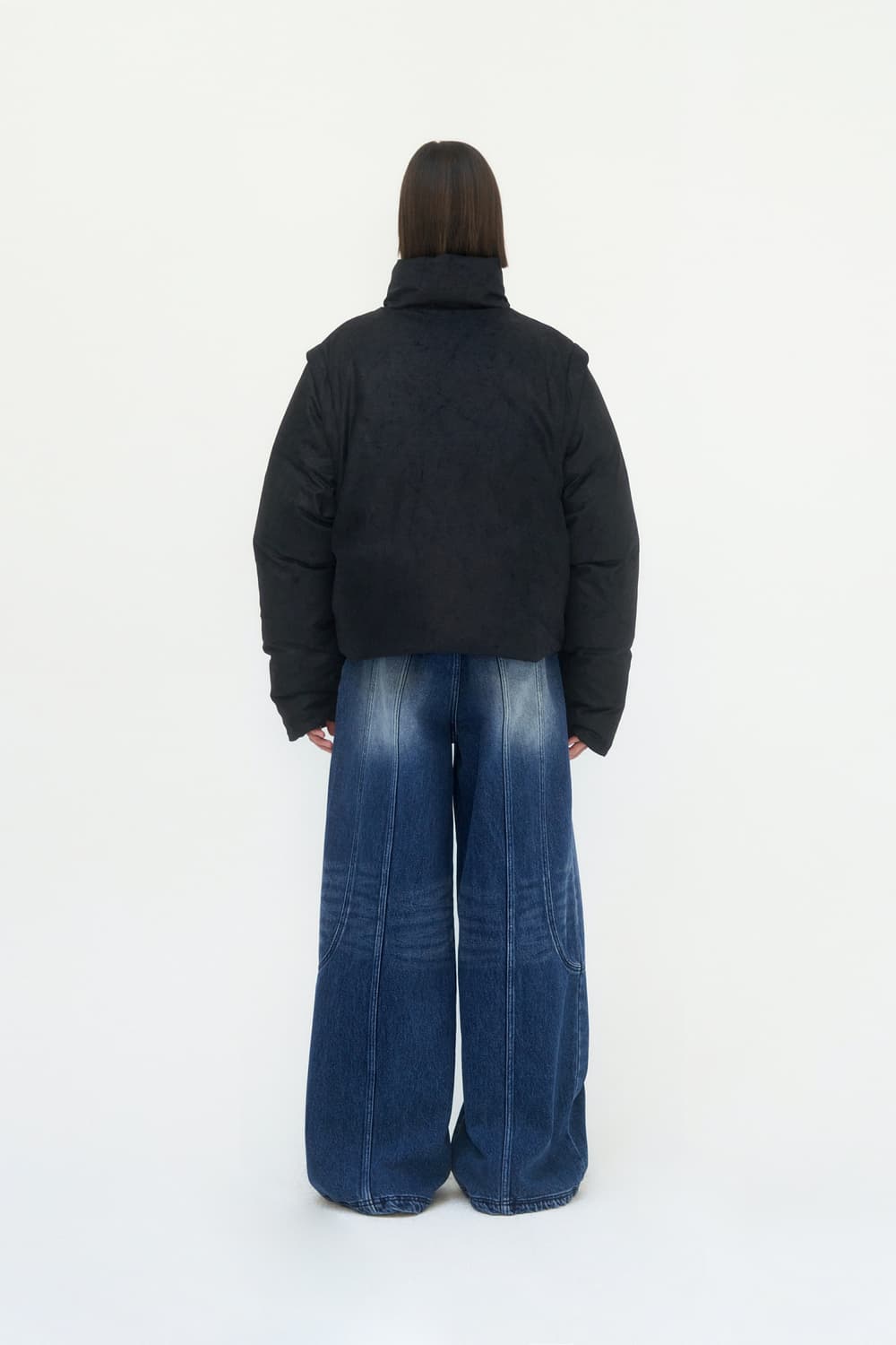 트리밍버드 스웨이드 투웨이 숏패딩 조끼패딩 블랙 상품이미지5