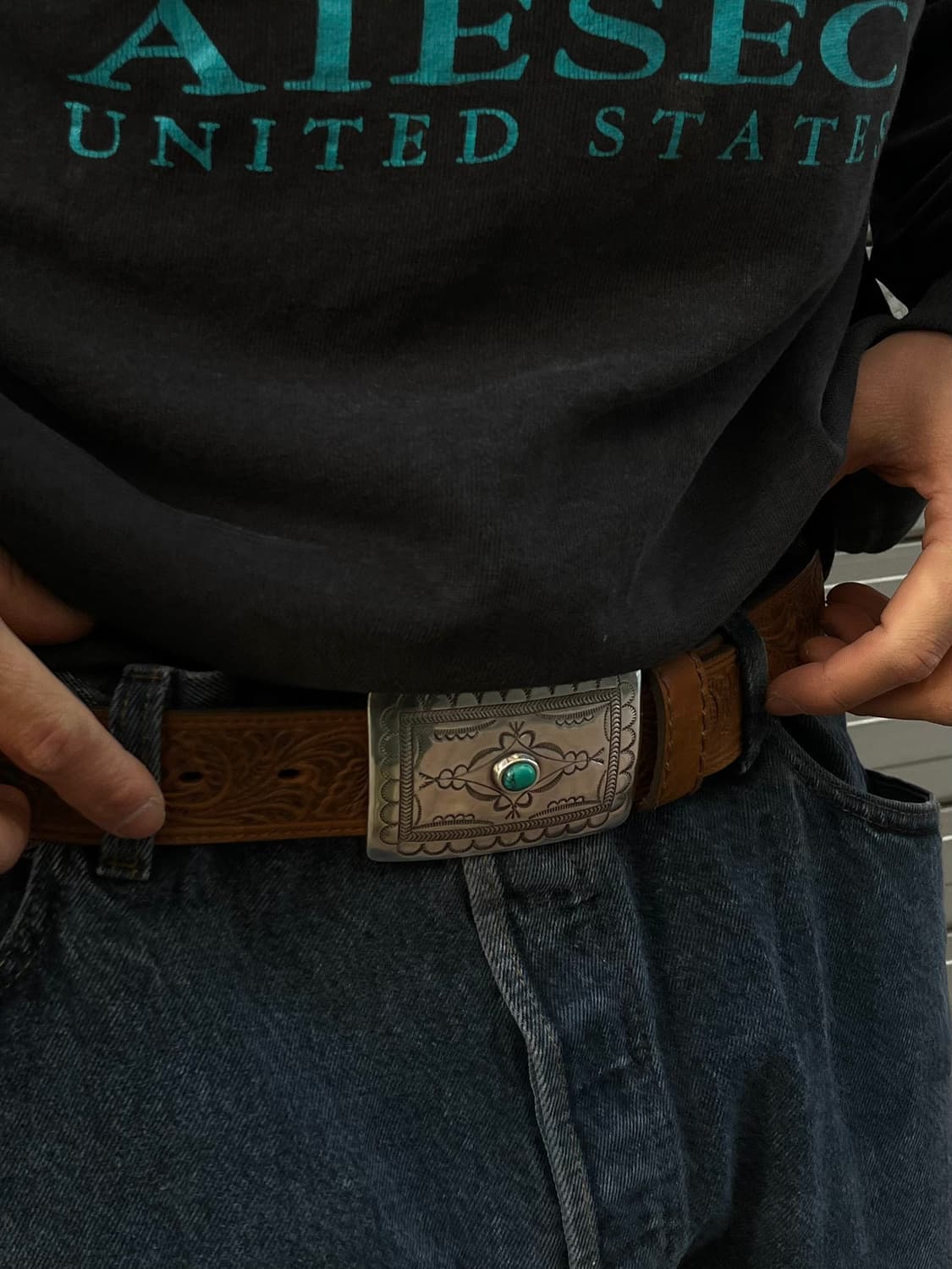 90s Tony Lama Turquoise Western Belt(USA 상품이미지3