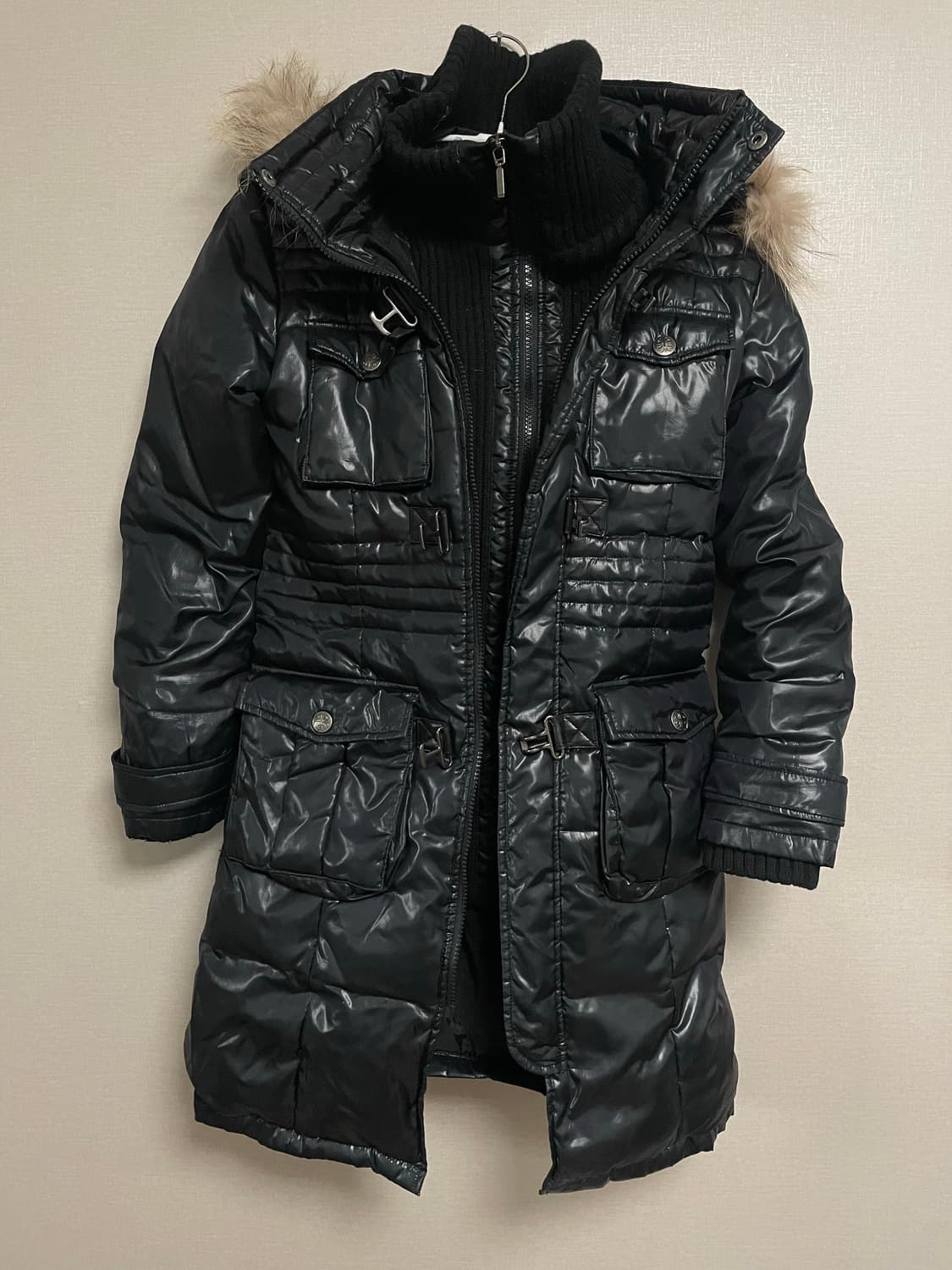 글로시 퍼 후드 롱패딩 상품이미지2