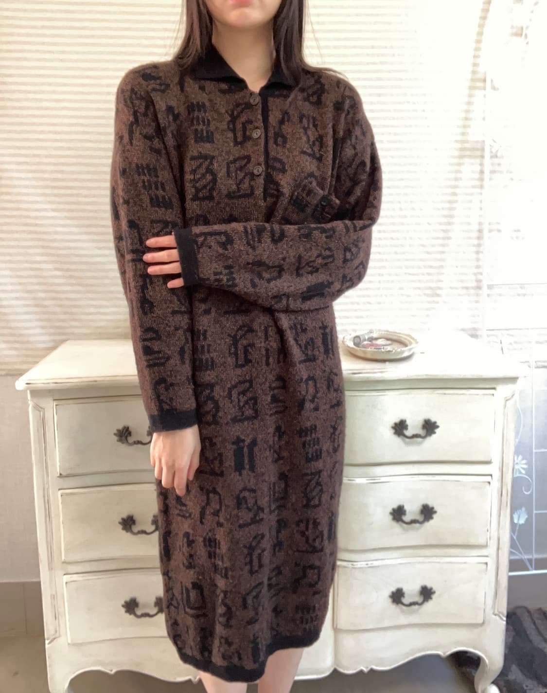 빈티지 브라운 보헤미안 니트 원피스 y2k 스트릿 갸루 펑키 일본빈티지 상품이미지4