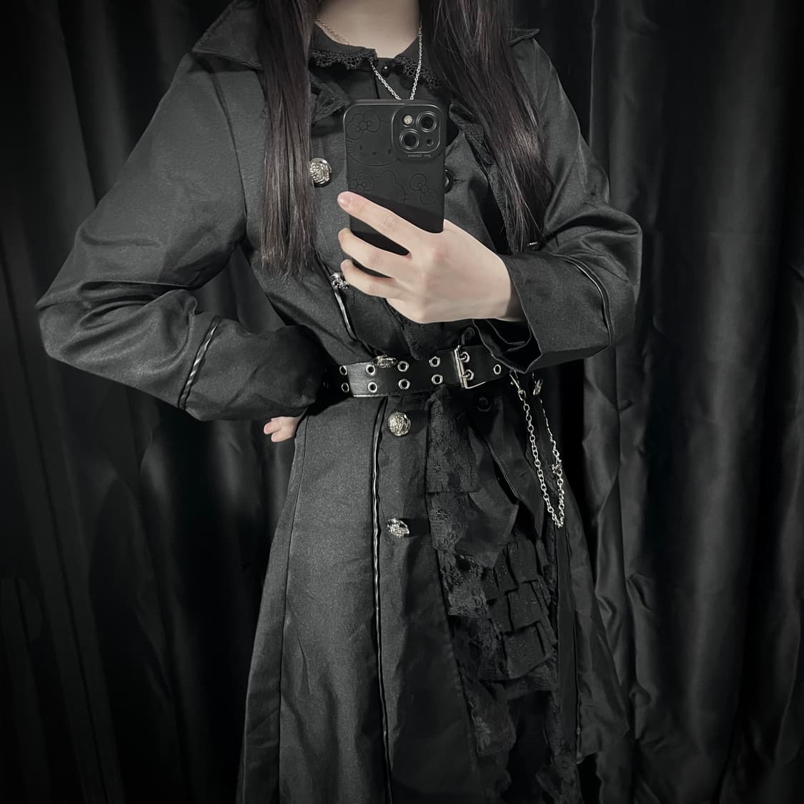 고스펑크 은장 레이어드 원피스 고스로리 상품이미지1