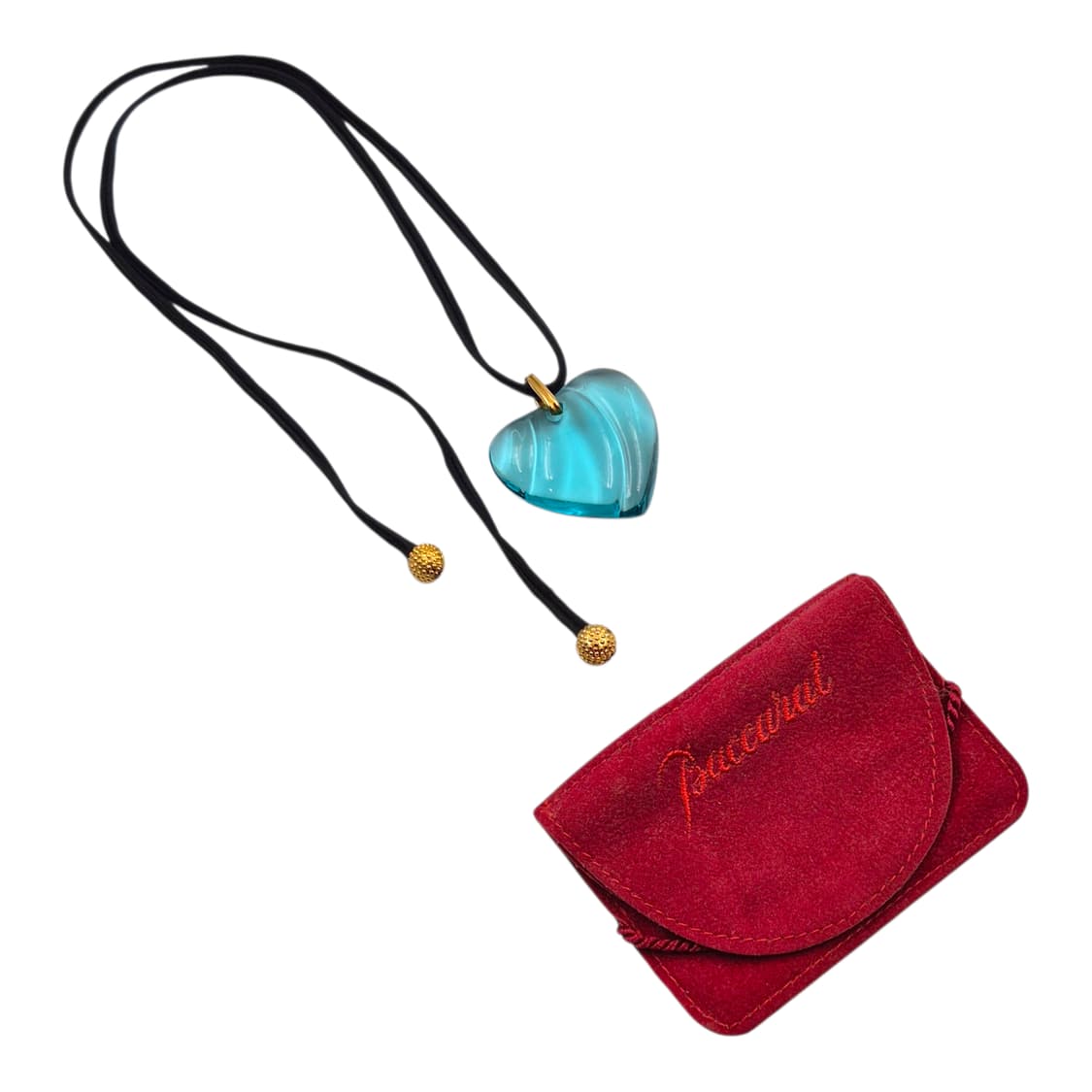 90s 프랑스 바칼라 크리스탈 아쿠아 빅 하트 목걸이 상품이미지2