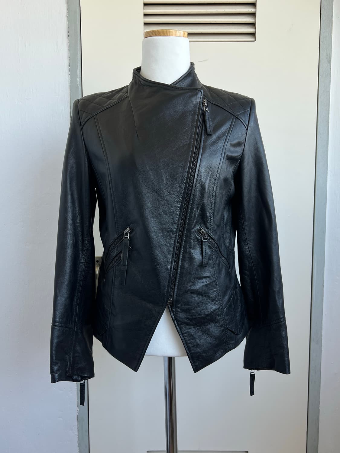 Diagonal cut leather jacket 상품이미지1
