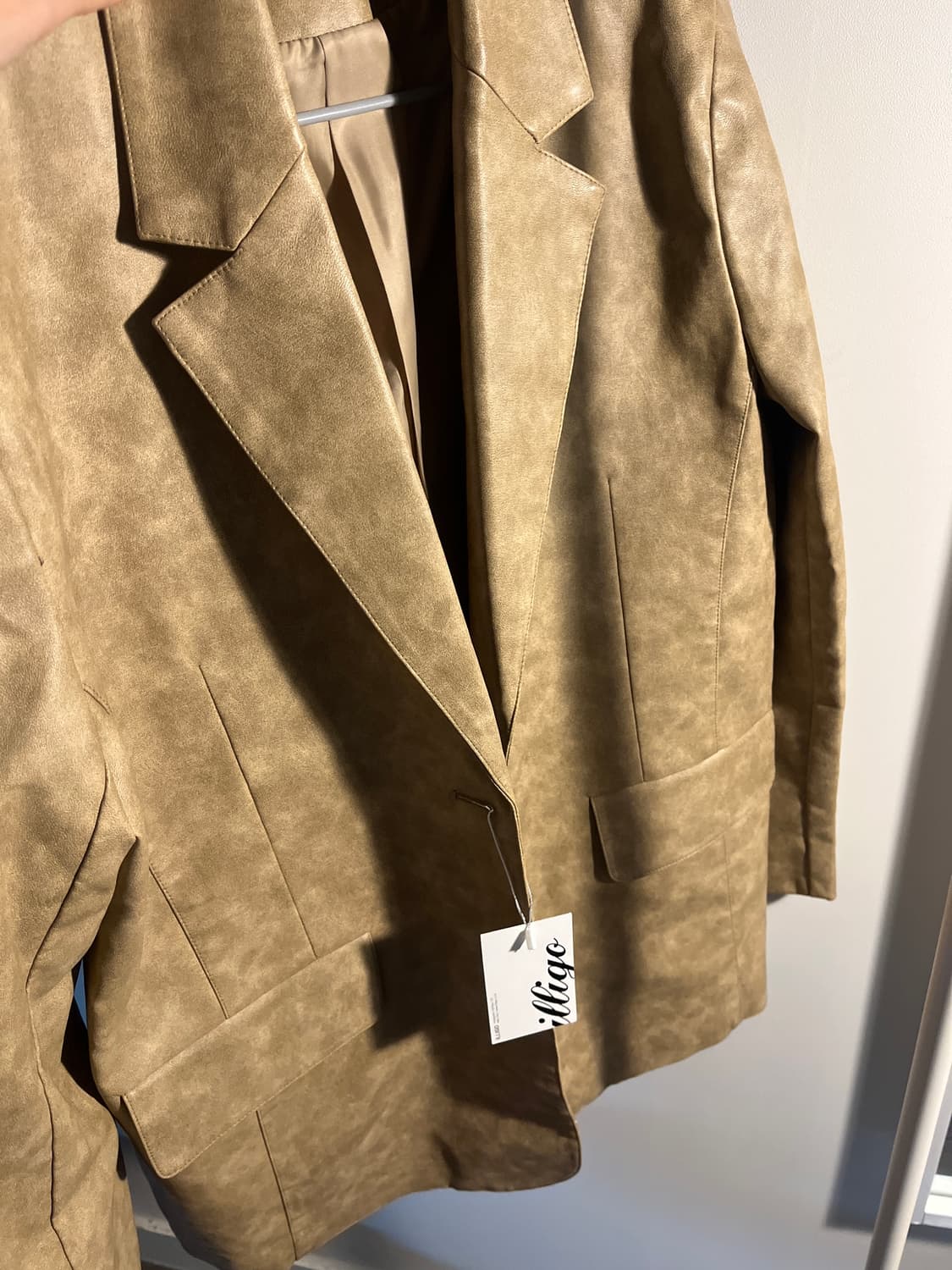 일리고 오버 핏 빈티지 레더 자켓 베이지 상품이미지5