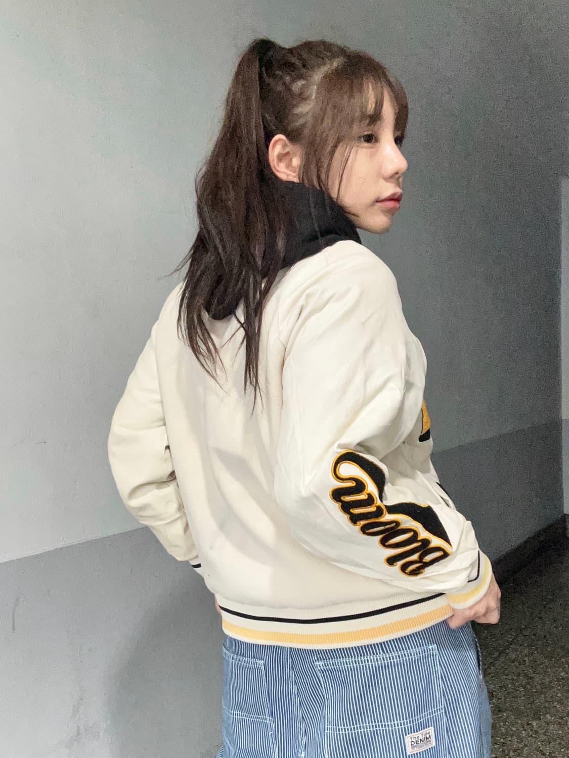 90s 올드스쿨 코지크림 레더 바시티 jk 상품이미지2