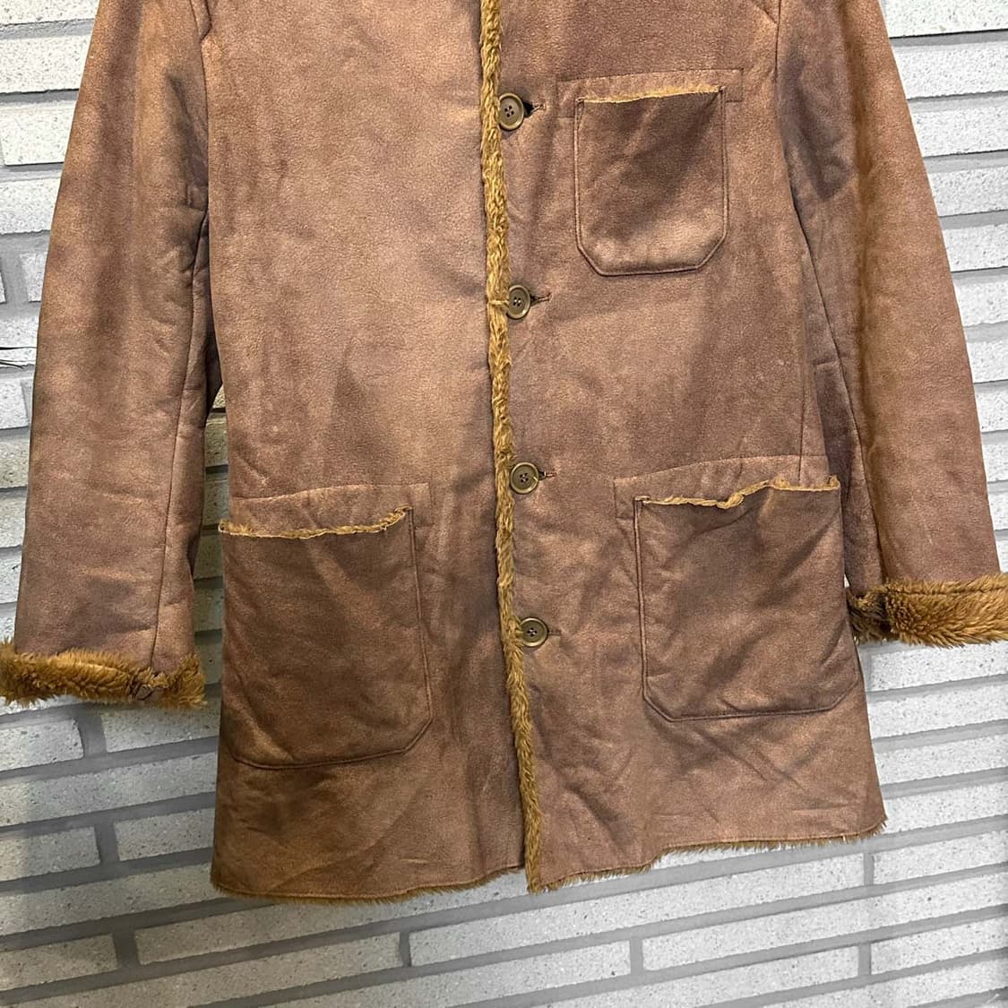 ITALY VINTAGE 후드 무스탕 하프코트 투포켓 디테일 브라운 상품이미지5