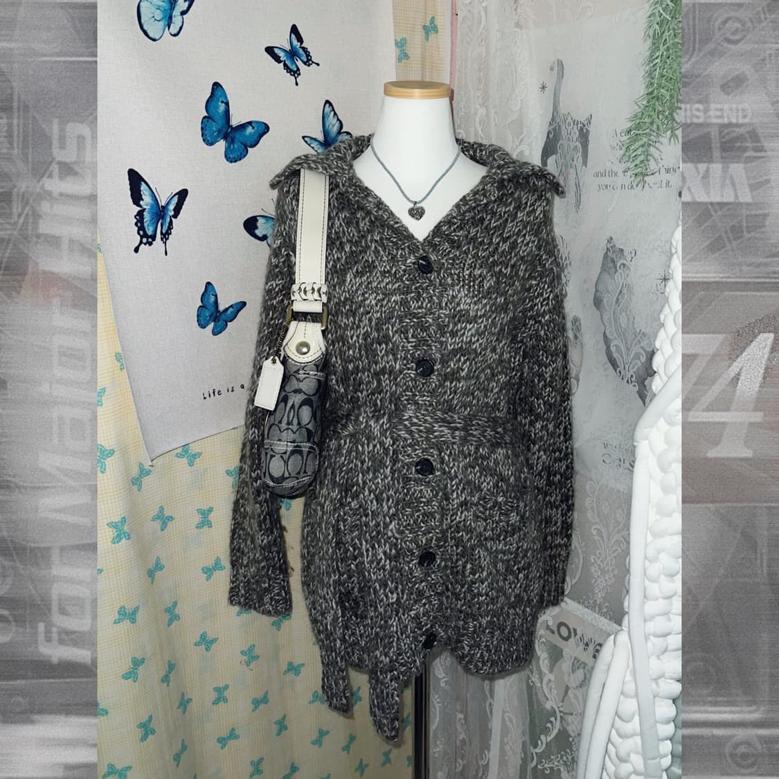 쿠키앤크림 카라 벨트 니트 가디건 상품이미지3