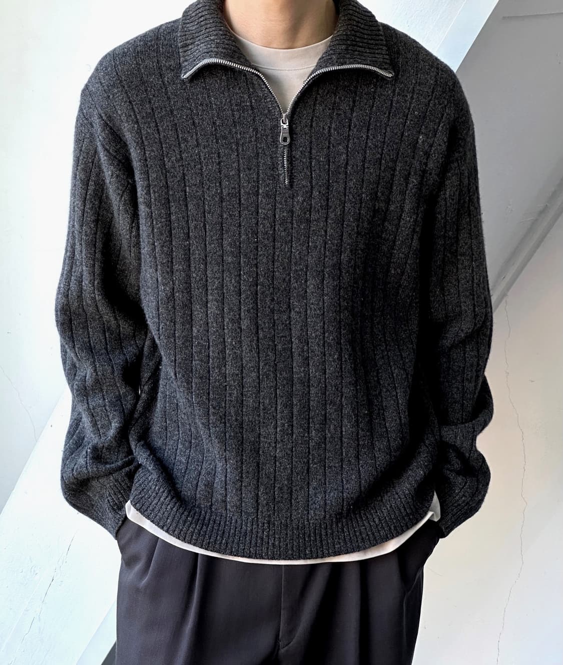 Wide rib wool zip design knit P/O 상품이미지7