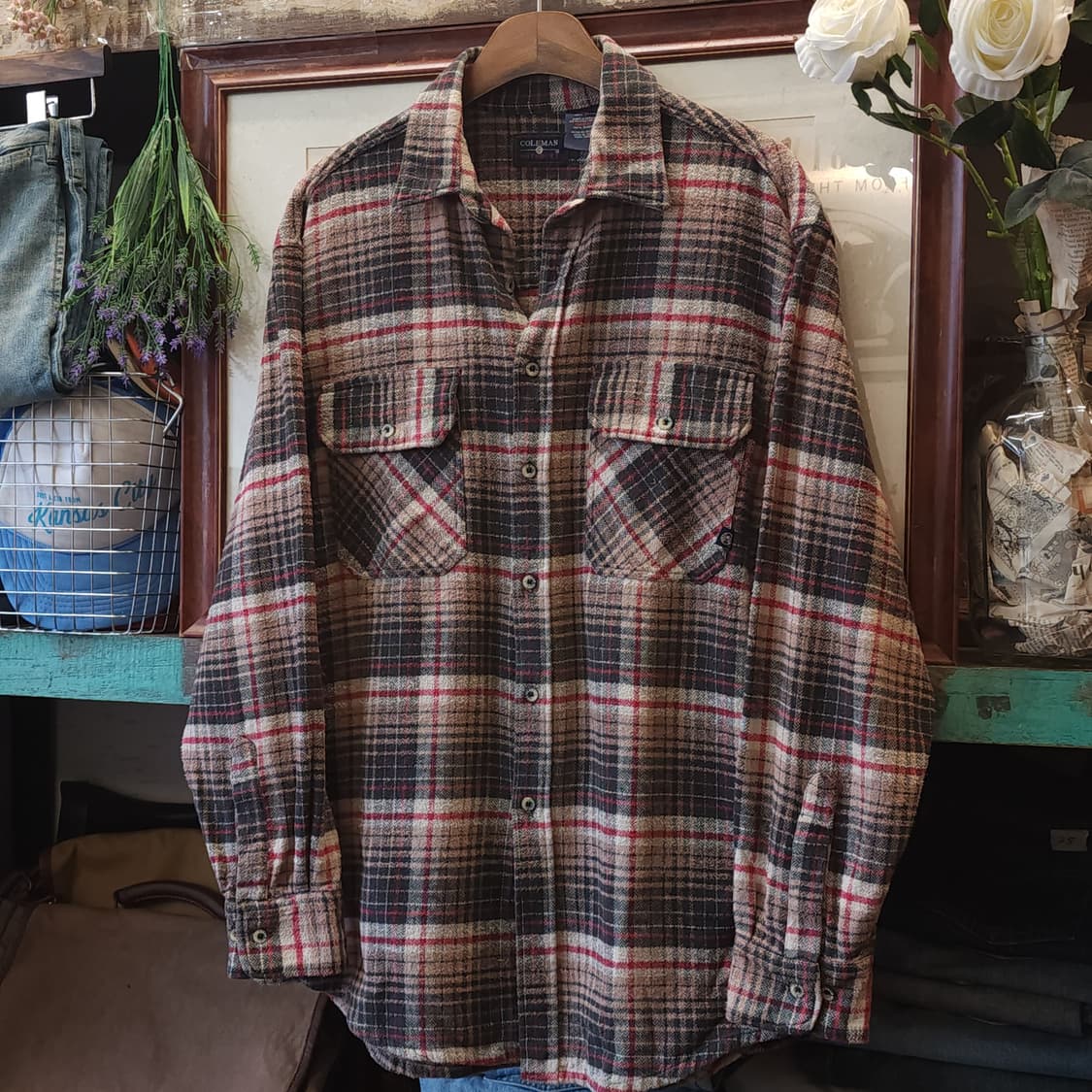 90s 아메리칸 빈티지 체크셔츠 헤비 플란넬 워크셔츠 브라운 L 상품이미지2