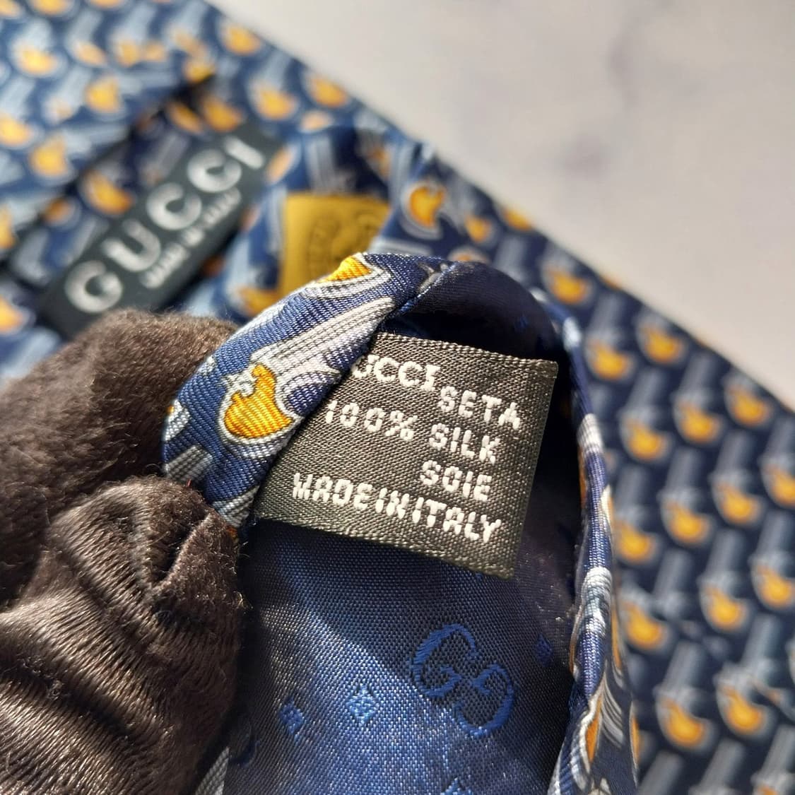 GUCCI 구찌 실크 네이비 권총 모티브 넥타이 9.5cm A+등급 K1 상품이미지10