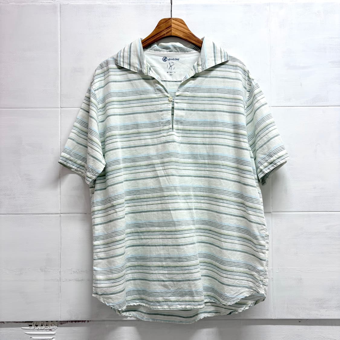 goodday 린넨 코튼 스트라이프 오픈카라 블라우스 JPN 상품이미지1