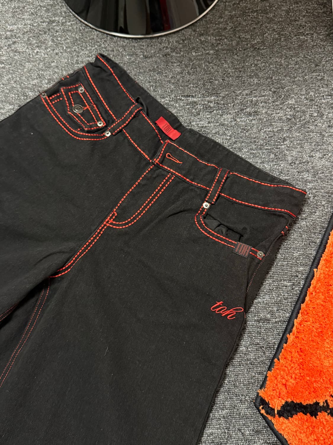 [ONE SIZE] Toh 체리 스티치 로우 라이즈 데님 팬츠 상품이미지4