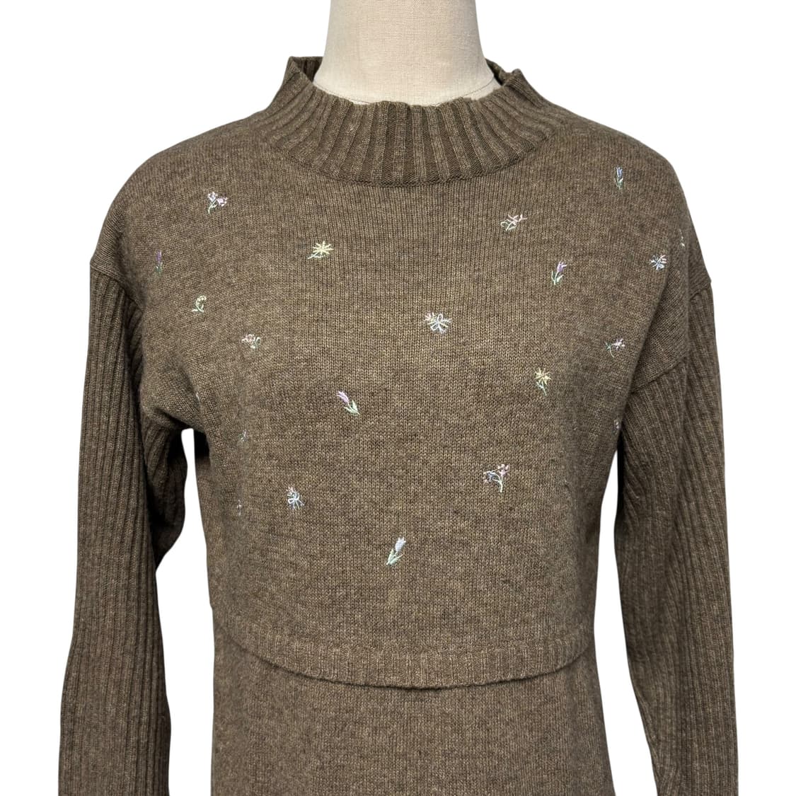 3798 브라운 꽃자수 맥시 니트원피스 상품이미지2