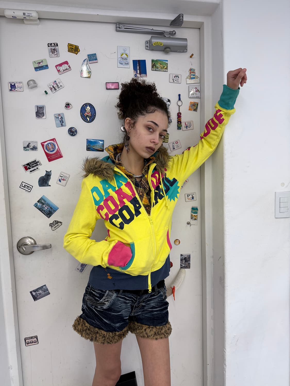 fur trim denim shorts 상품이미지1