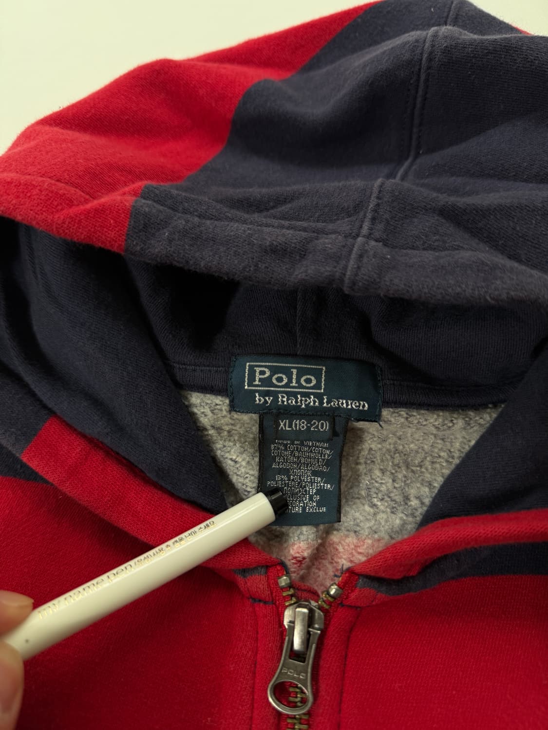 폴로 랄프로렌 00‘s 루즈핏 네이비 레드 배색 스웻 후드집업 상품이미지4