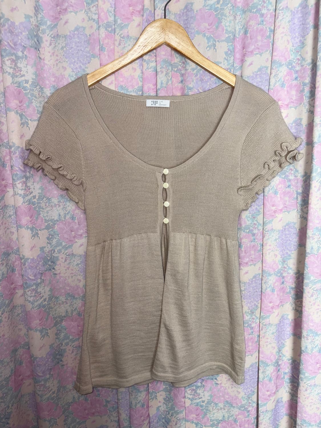 베이지 프릴 반소매 니트 상품이미지4