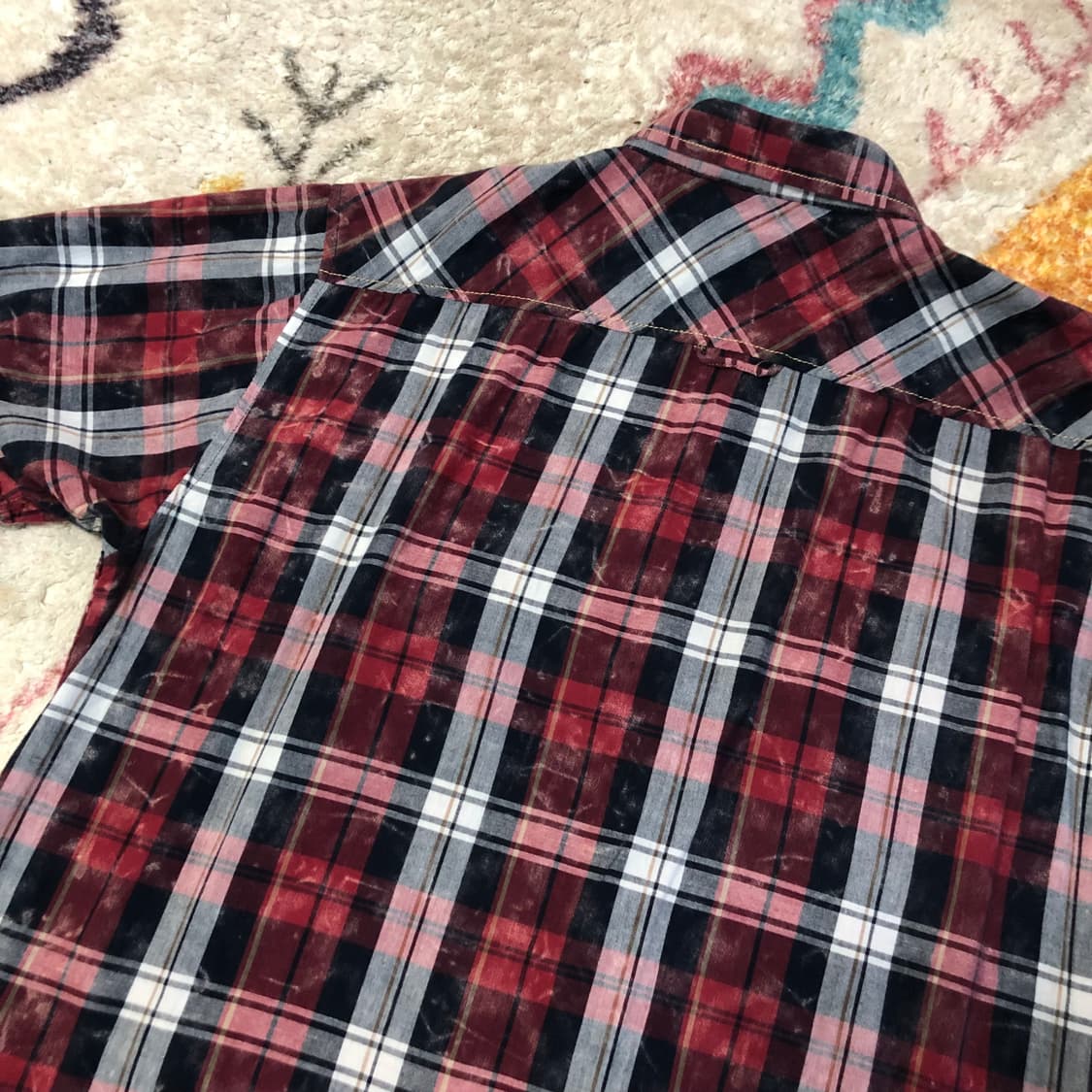 웨스턴 빈티지레드 벨벳 체크 반팔셔츠 상품이미지4