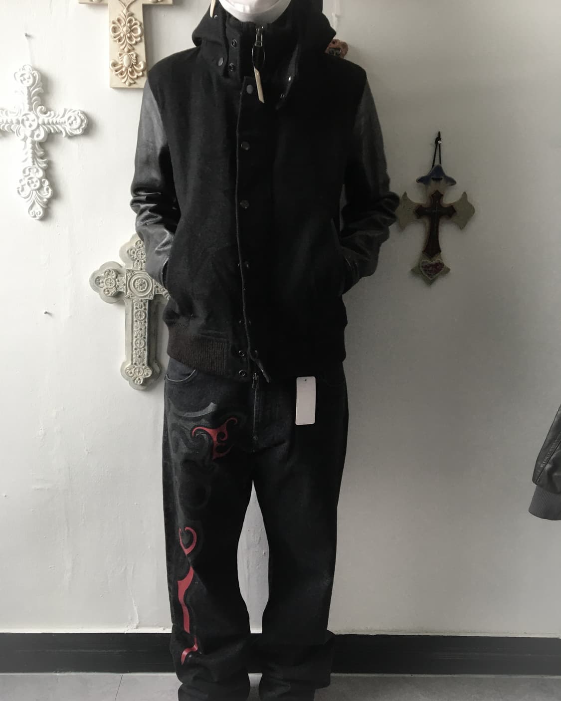 cow Leather layered woolen hood jacket 상품이미지7