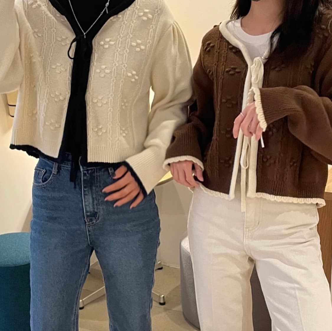 택O) 유어네임히얼 리본이 가디건 브라운 상품이미지1