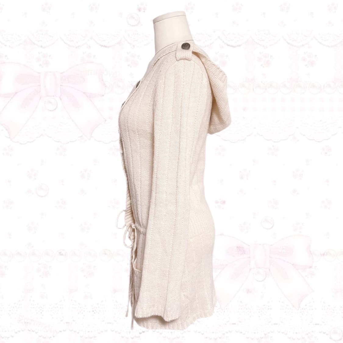 코르카롤리 오네갸루 후드 단추 언발 포인트 딱붙 대장 아이보리 원피스  상품이미지2