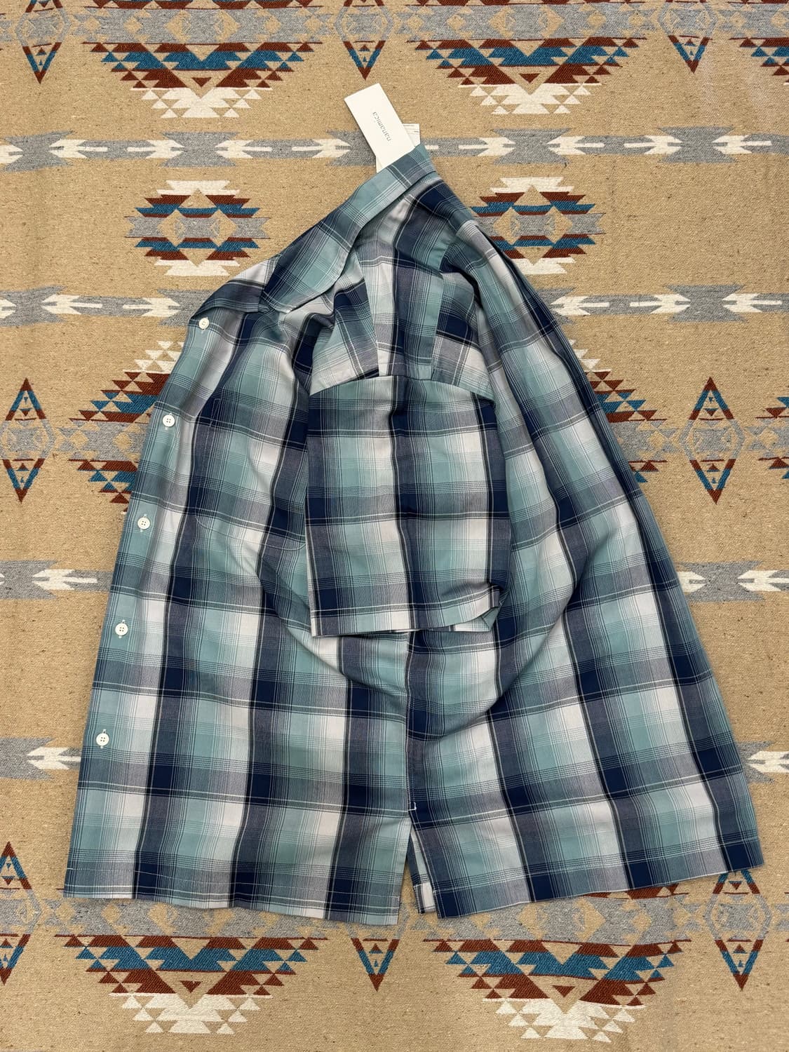 [L][105] 나나미카 오픈 카라 피케 숏슬리브 셔츠 네이비 민트 상품이미지6