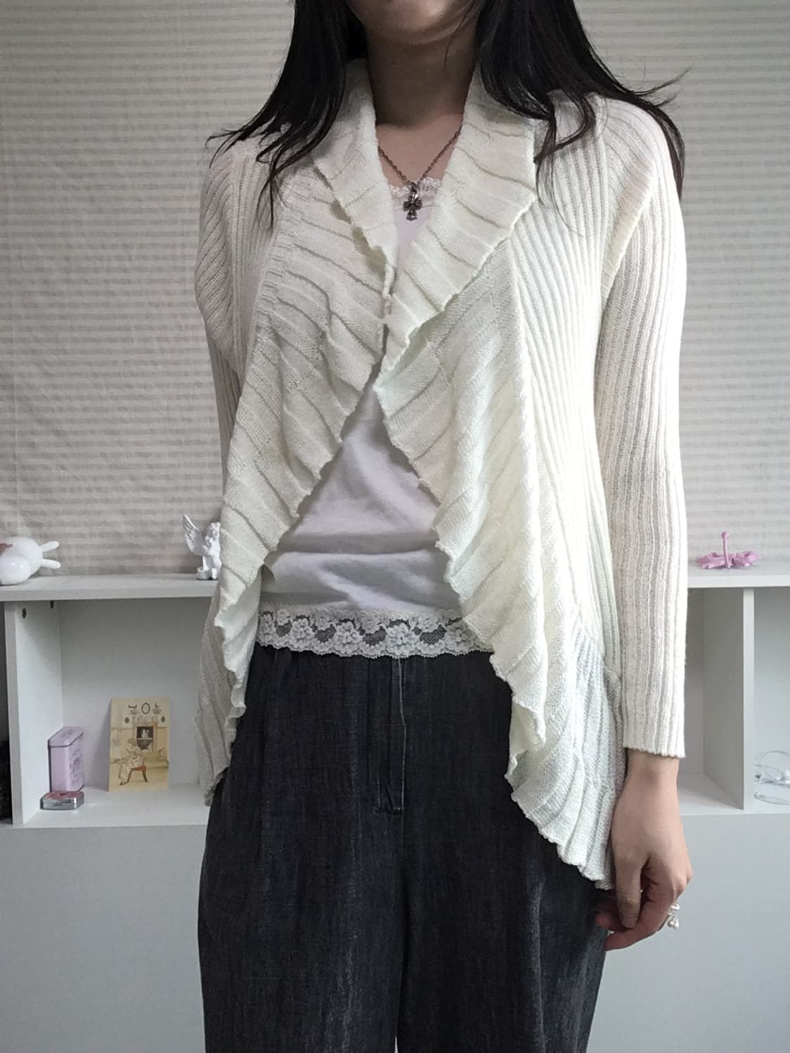 jpn vintage 아이보리 셔링 가디건 y2k 갸루 일본빈티지 상품이미지1