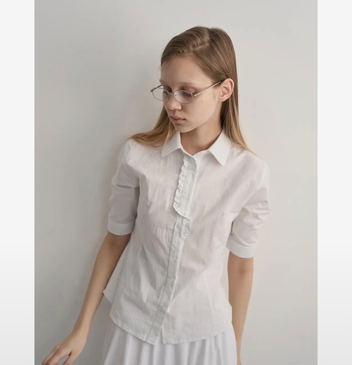 무신사 이지킴 스트라이프 프릴 레이스 셔츠 빈티지미세키서울오헤시오에이블리 상품이미지1