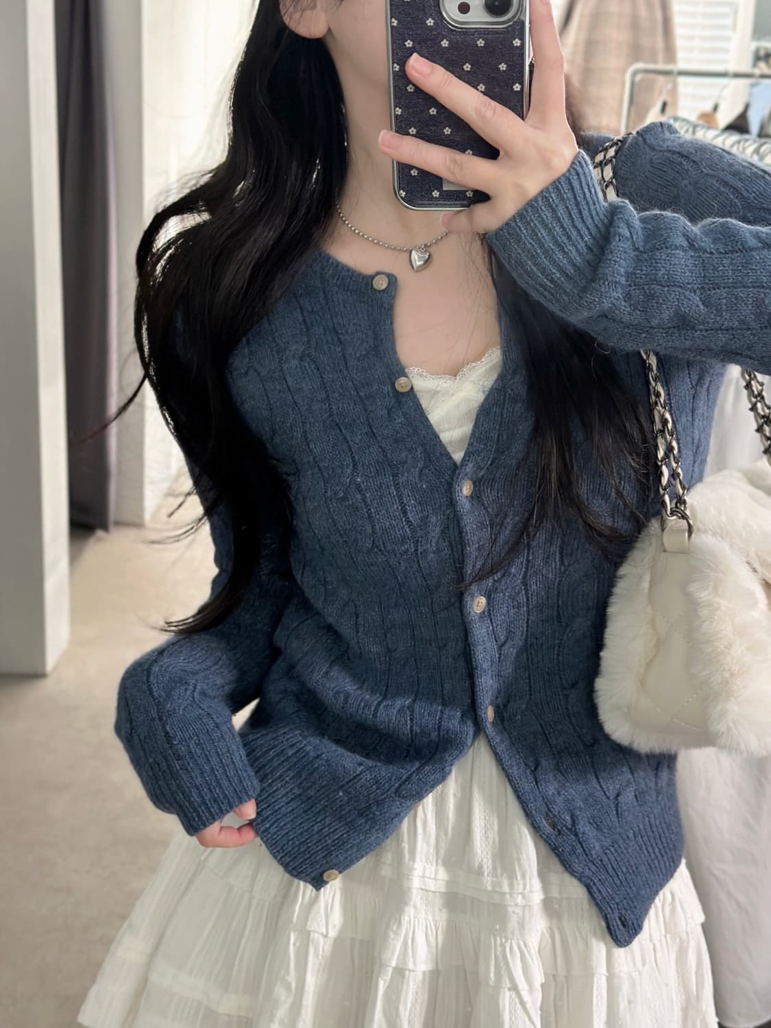 랄프로렌 뮤트블루 알파카 울 케이블 니트 가디건  상품이미지2