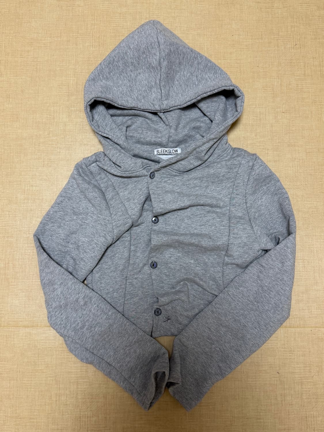 슬릭글로우 스몰 로고 사이드 버튼 셔링 후드 탑 그레이 상품이미지2