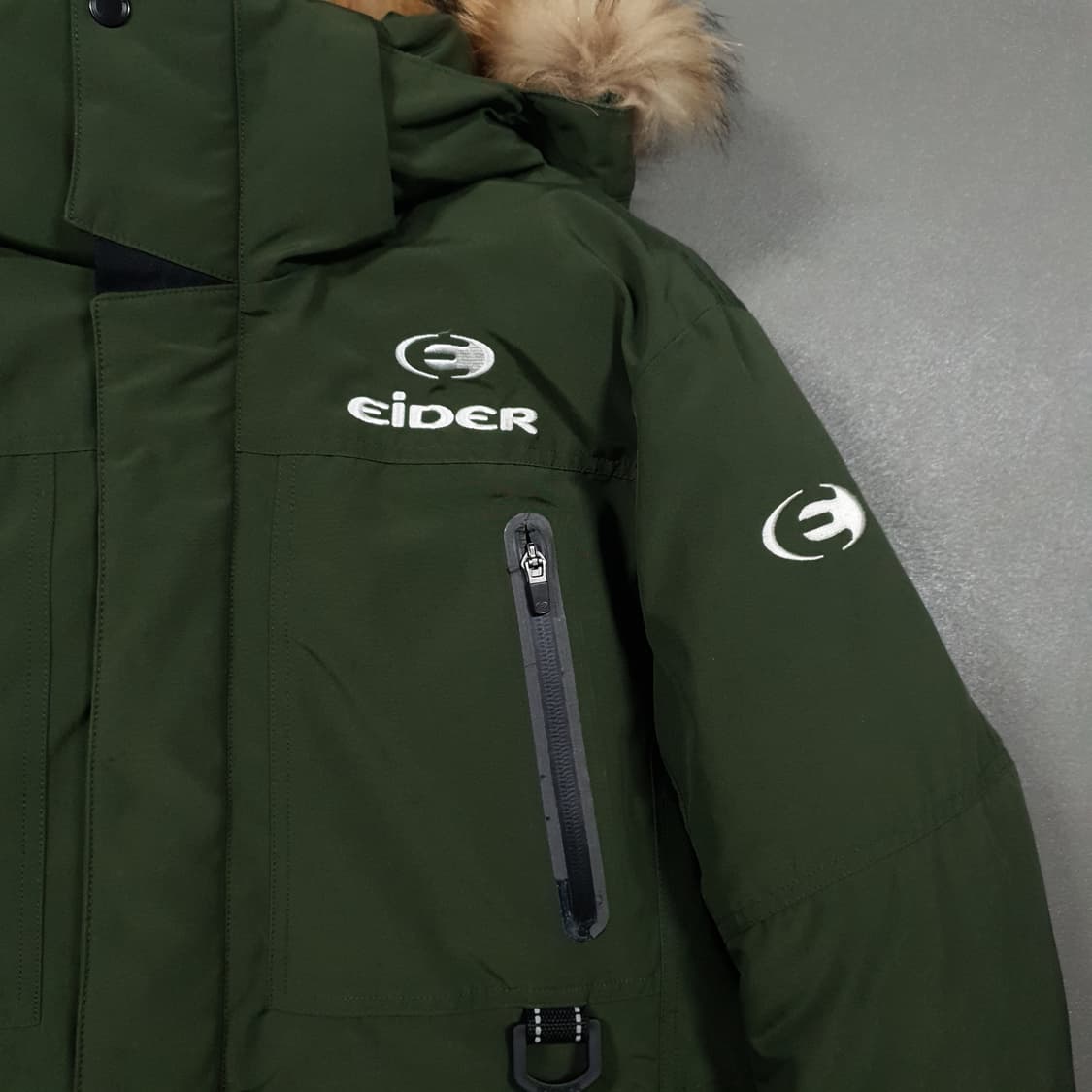 L (100) 아이더 노바 다운 자켓 후드퍼 헤비 덕다운 패딩 점퍼 카키 상품이미지3