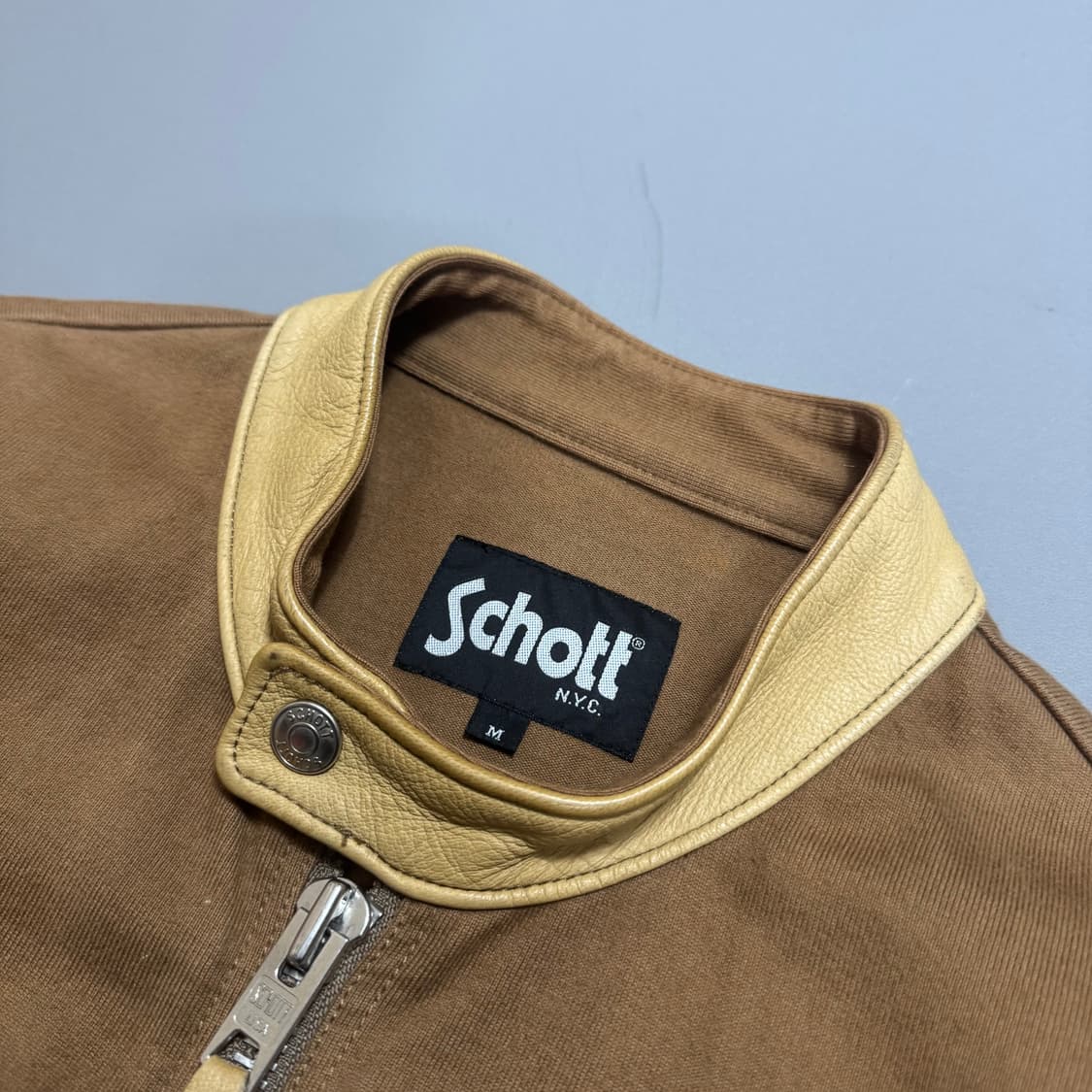 쇼트(Schott) 브라운컬러 코튼 리얼 레더 칼라넥 라이더스 자켓 상품이미지3