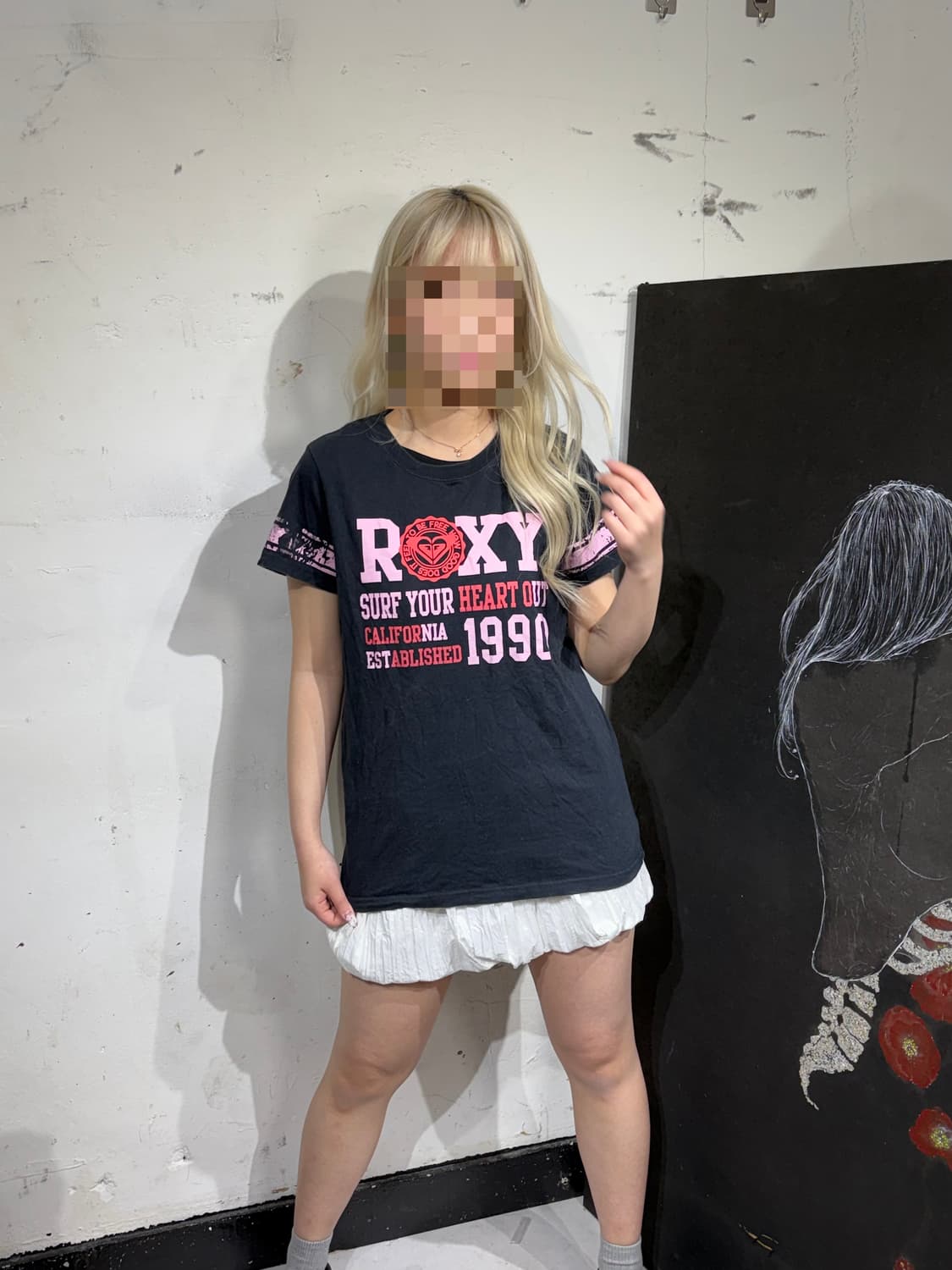 JPN 일본빈티지 Roxy 블랙 핑크 펑크 락 반팔 티셔츠 L 상품이미지2