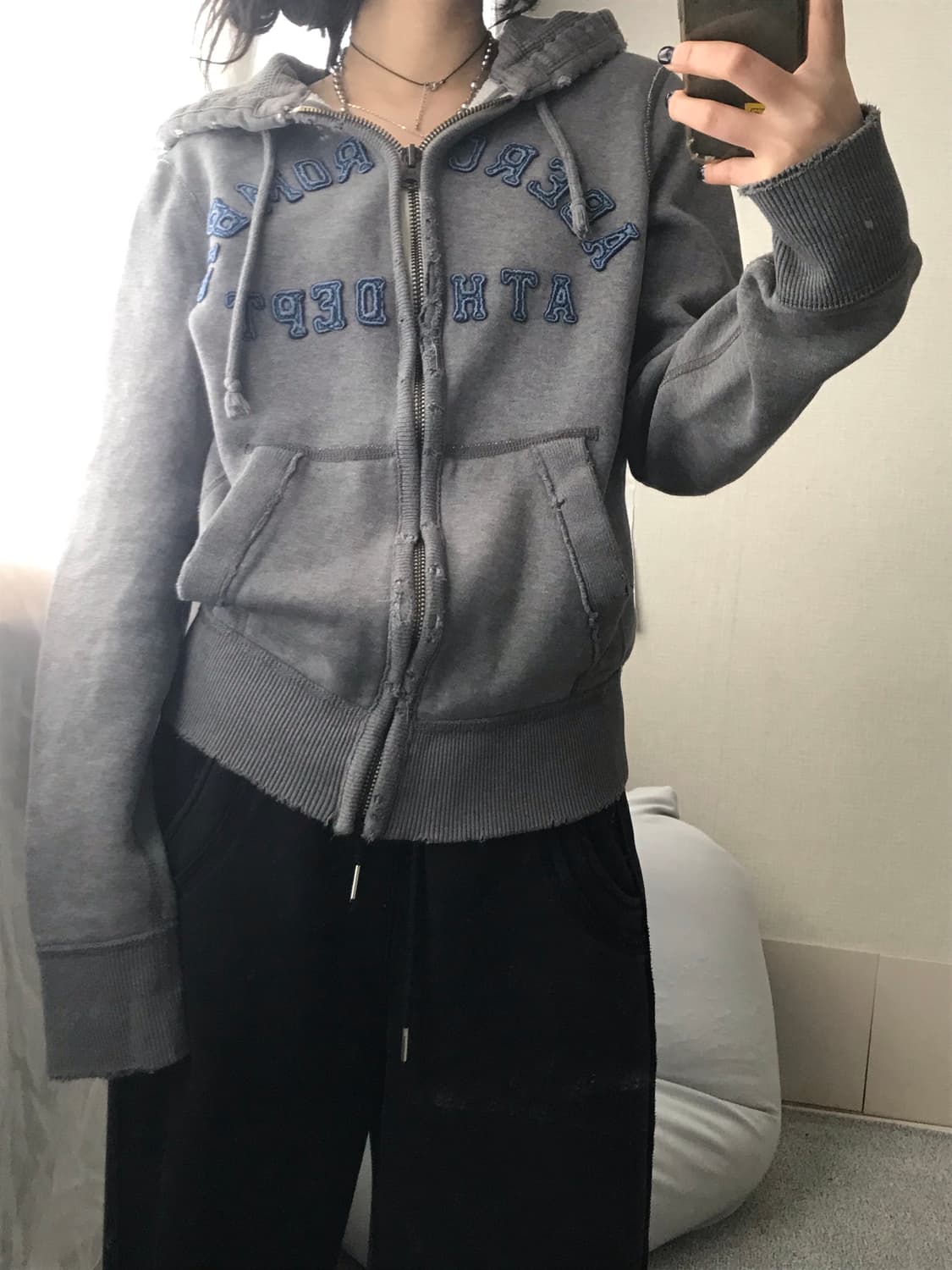 아베크롬비 그레이 데님로고 후드집업 상품이미지1