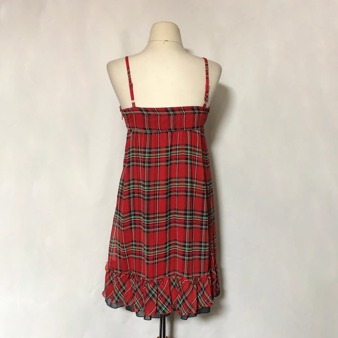 리본 체크 슬리브리스 원피스 레드 상품이미지5