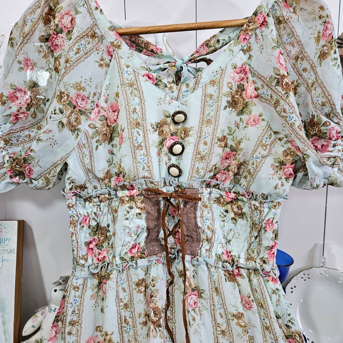 디어리  민트 로즈 플로럴 리본 원피스 상품이미지4