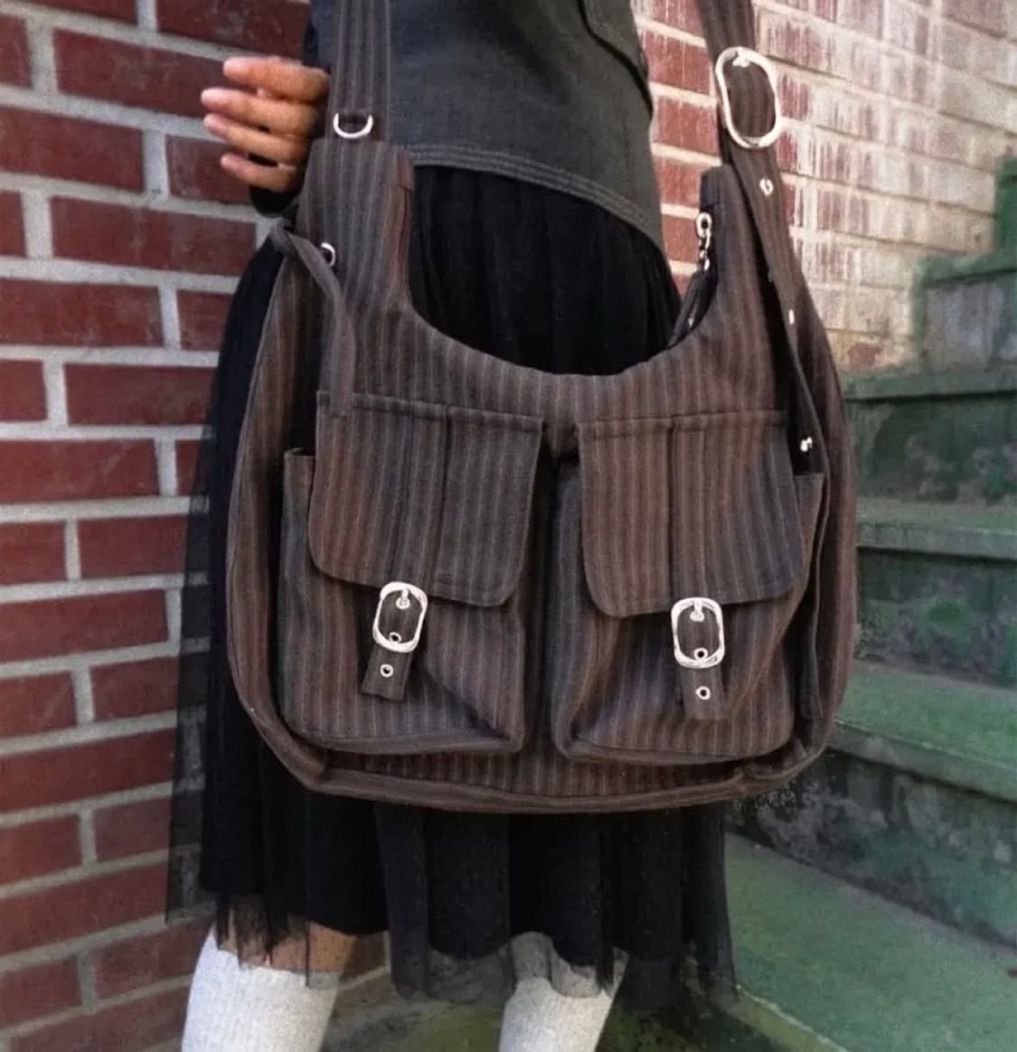 빈티지무드 스트라이프 숄더백 상품이미지3