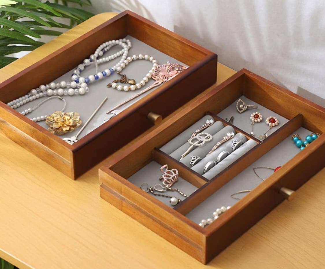 원목 2단 유리 보석함 브라운 (보관만 한 제품) 상품이미지2