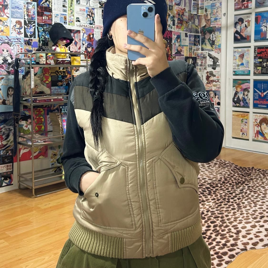 JPN 브라운 배색 패딩 베스트 상품이미지1