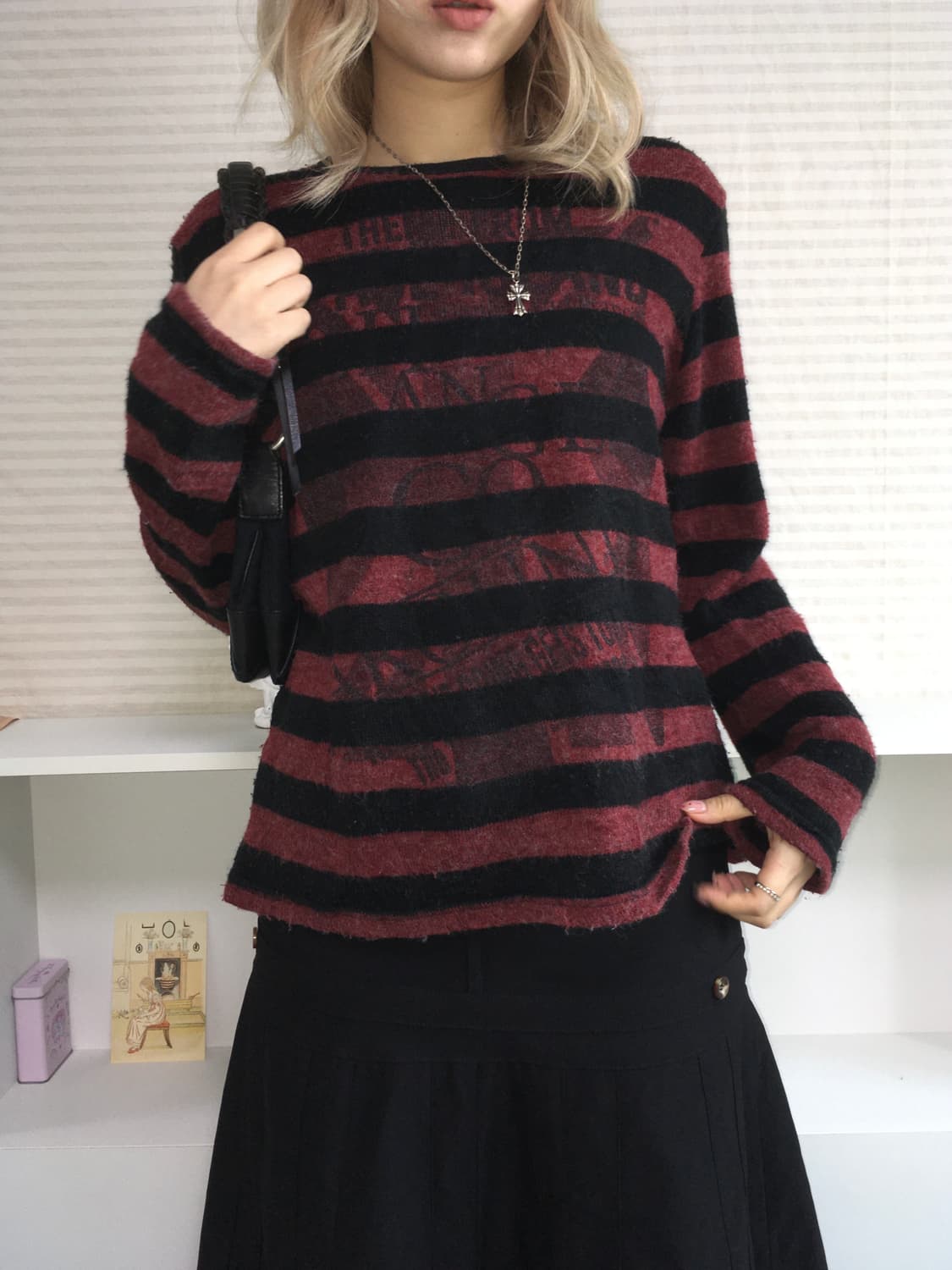 jpn vintage red bokashi stripe y2k knit 상품이미지3