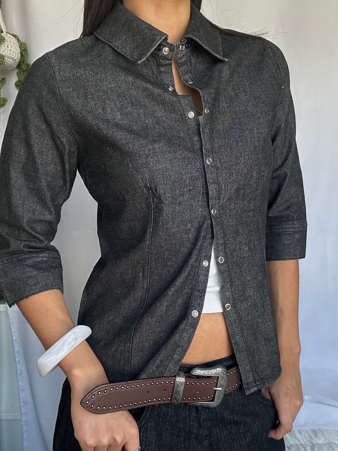 빈티지 7부 데님셔츠 상품이미지4