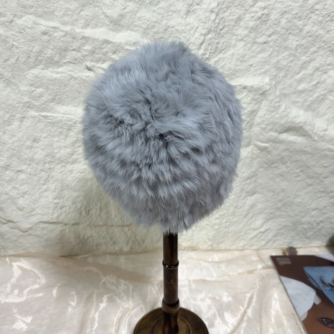 빈티지 두툼한 그레이 토끼털 니트모자 버킷햇 상품이미지3