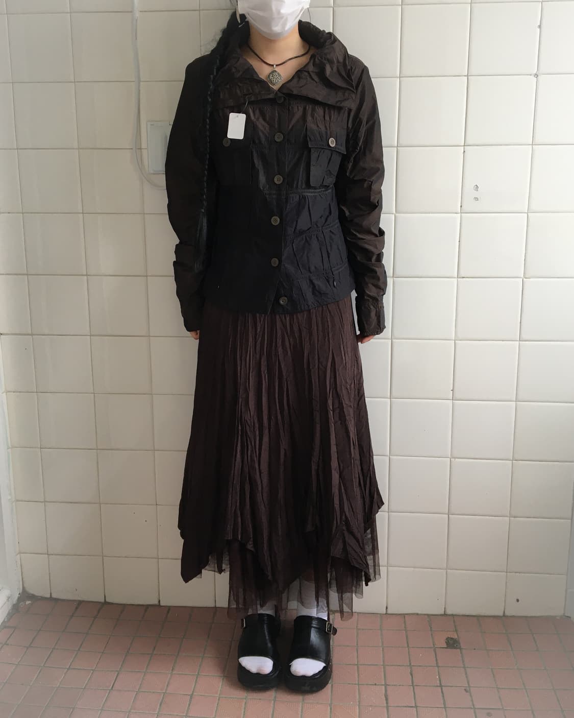 Dyed high neck glossy jacket 상품이미지1