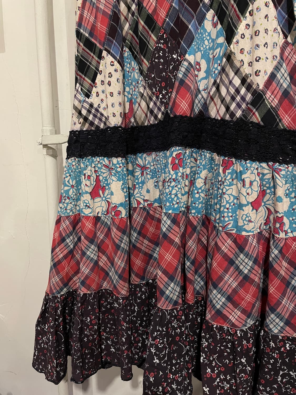 체크 플라워 패치워크 나시 원피스 모리 하구미 상품이미지3